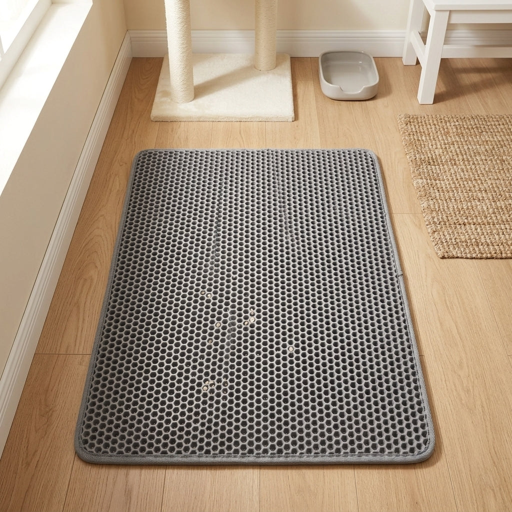Cat Litter Mat, Double Layer Hexagonal Pattern, Waterproof EVA Material for Indoor Pet, Scatter Control Trapping Mat for Cleaner Floors