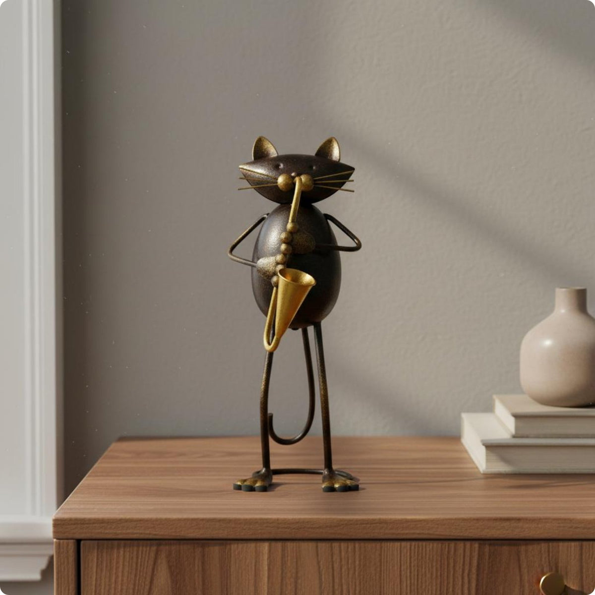 2 Pieces Jazz Feline Figurine Creative Home Decor Decorative for Desk