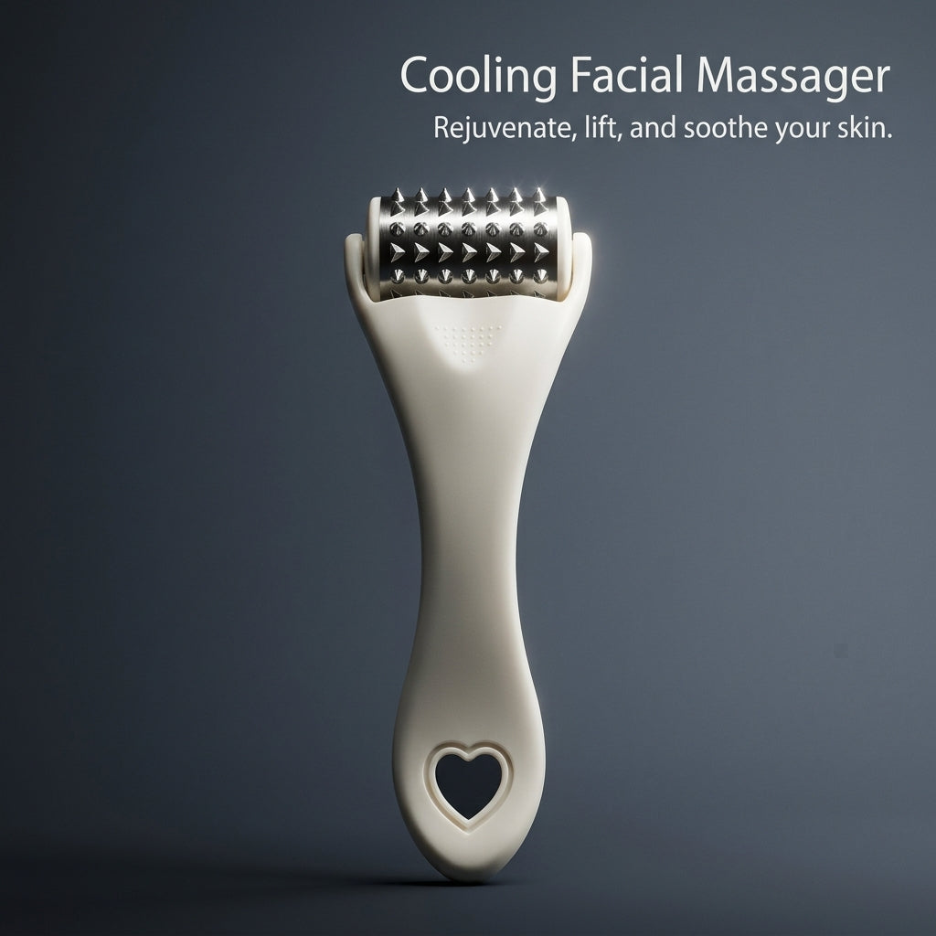 Metal Spiked Facial Massage Roller with Ice Gel, Cooling Under Eye Puffiness, Manual for Women and