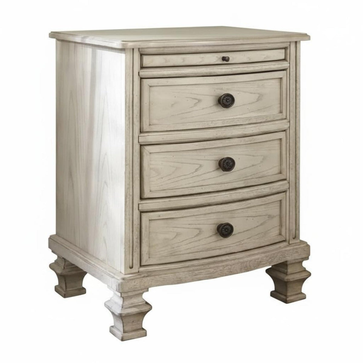 French Country design off-white Distressed Bedside Cabinet high-quality Wood Distressed off-white Nightstand Vintage Design Bedroom Furnishing Rustic Look for Adults, Homeowners, Interior Designers, Guest Room, Hallway