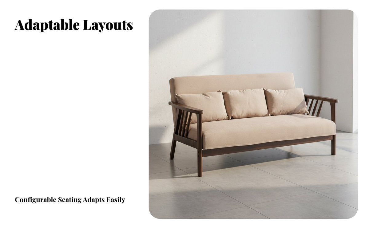Nordic Design Aesthetic Wooden Frame Couch Small Space Friendly Sofa Minimalist Design Home Furniture Soft Upholstery for Apartment Dwellers, Lightice Managers, Young Adults, Living Room, Reception Area, Cafe, Balcony