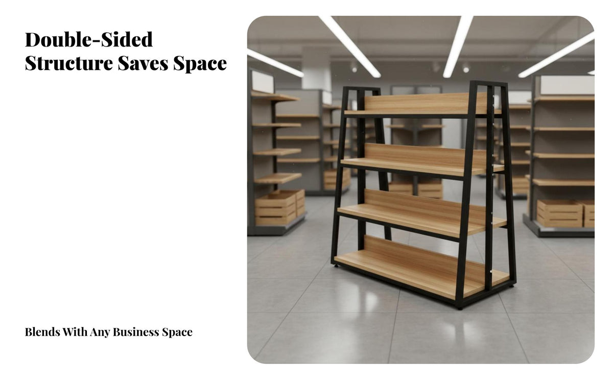 Modular Design Double-Sided Island Shelf Adjustable Shelves Double-Sided Gondola Shelving Easy Assembly Retail Island Display Shelf Large Capacity for Supermarket Managers, Shopkeepers, Business Owners, Cosmetics Shop, Warehouse, Garage, Away Ice