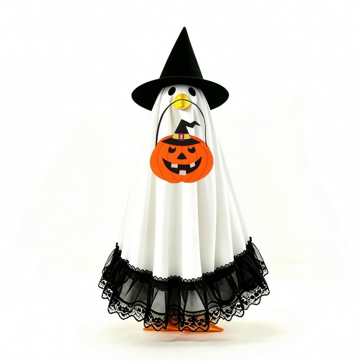 Halloween Porch Goose Costume with Pumpkin Bag Festive Lawn Goose Outfit with Witch Hat Playful Witch Costume with Pumpkin Bag Spooky for Homeowners, Decorators, Entryway, Yard