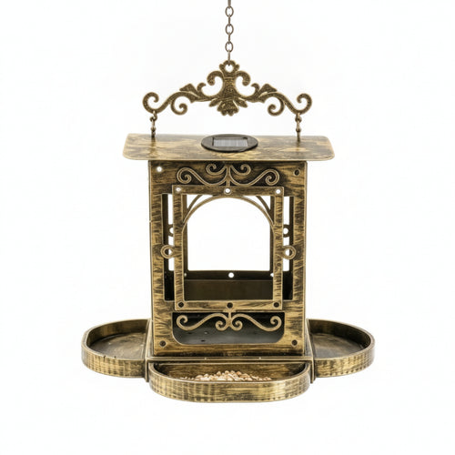 Solar Bird Feeder Vintage Bird Feeder with Solar Panel Outdoor for Balcony