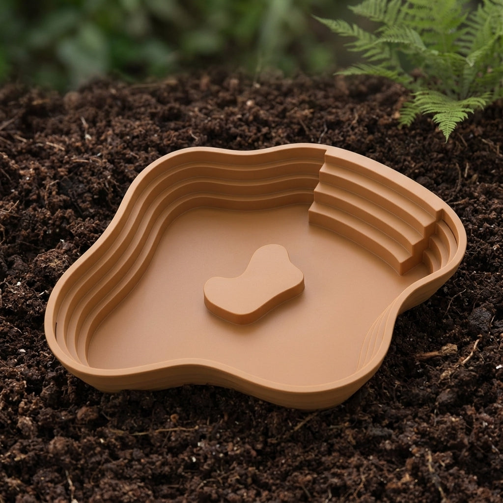 Large Turtle Basking Area and Water Bowl with Ramp, Reptile Bathing Basin for Tortoises, Decorative Reptile Accessories, 24.5cm Size