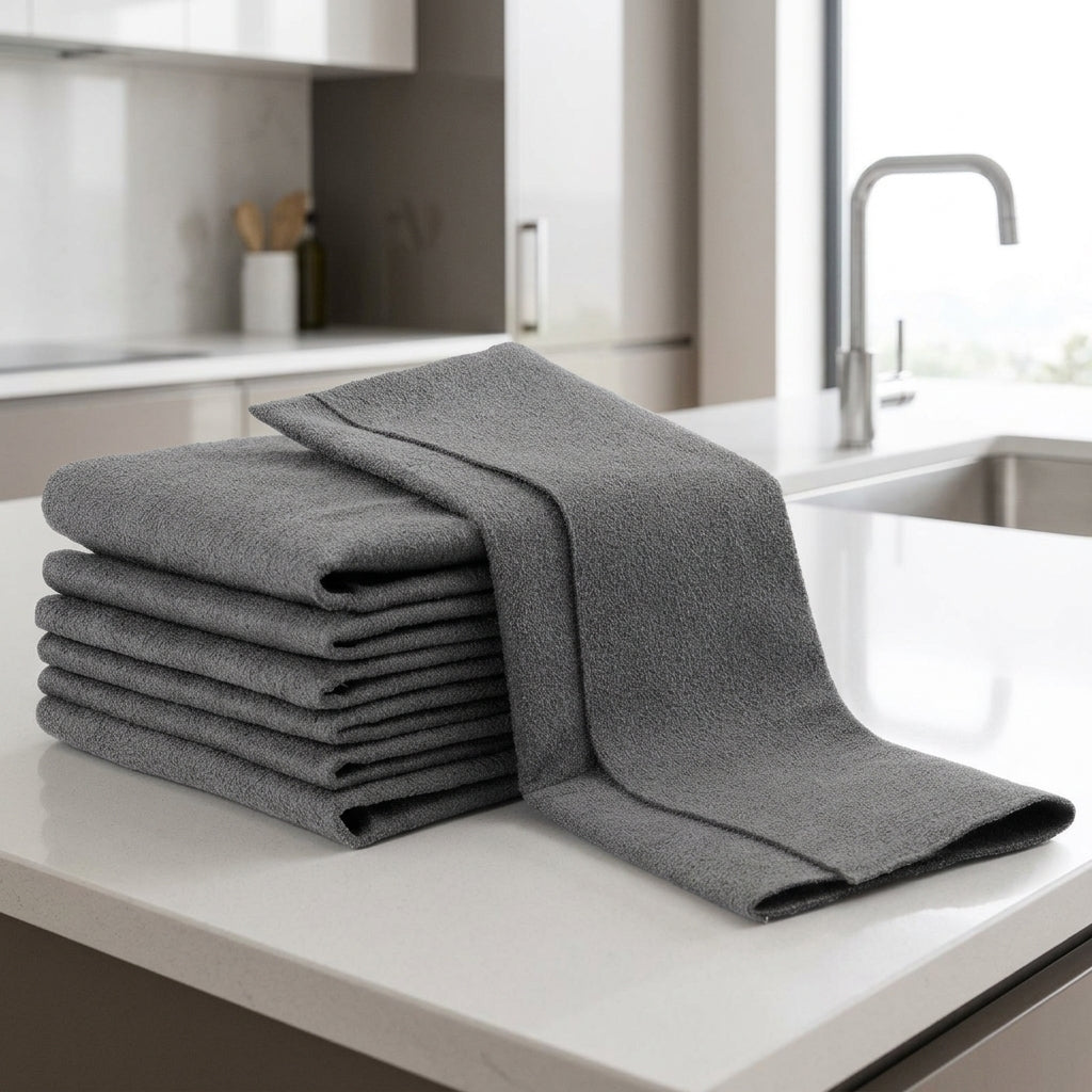 Highly Absorbent Microfibre Cloth, Dark Gray Microfibre Towel for Glass Panes and Glass, Stitched Border Cleaning Tool for Kitchens