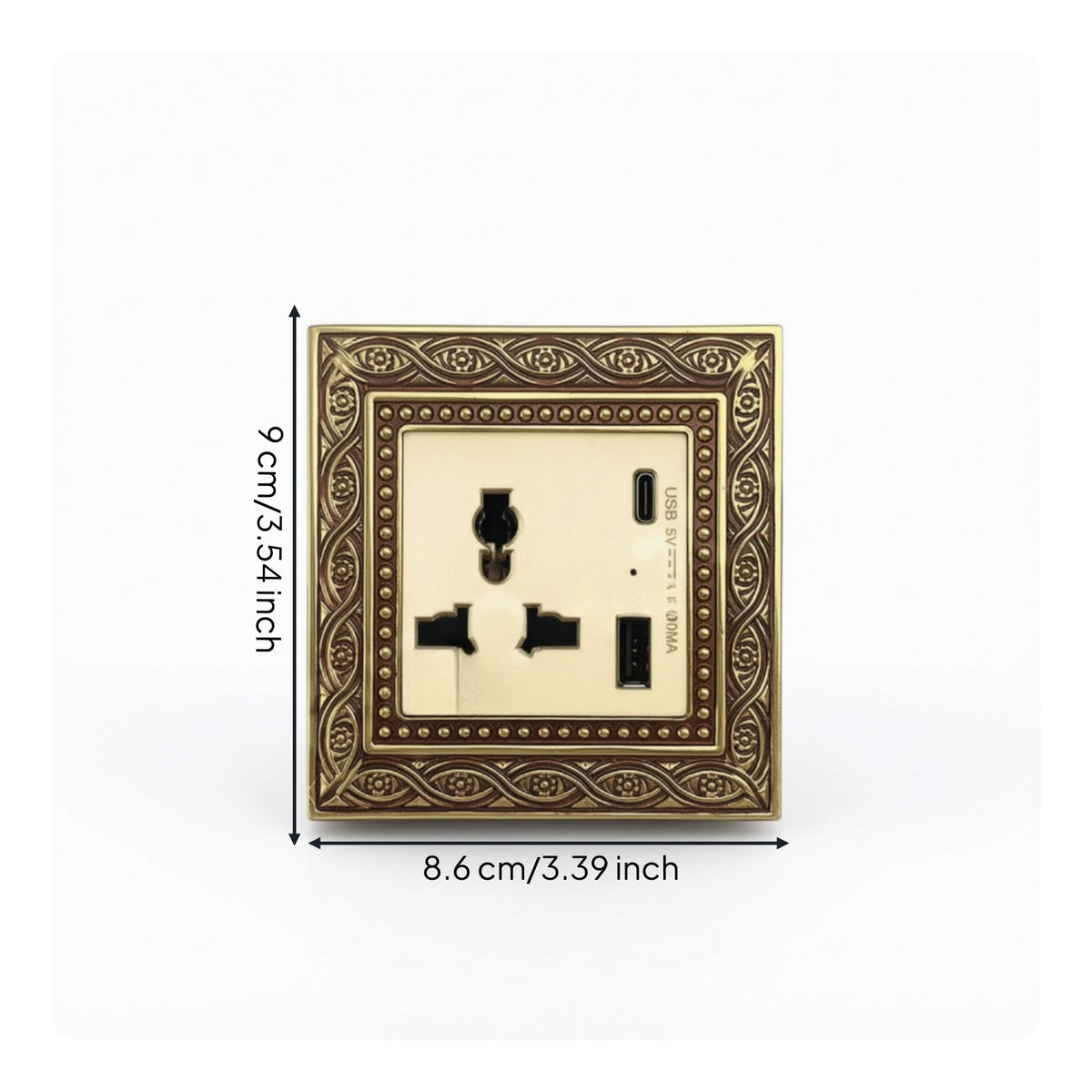 Vintage Switch Socket Panel Ornate Decorator Light Switch with Wall Plate Embossed Fitting Brass-Colored for Interior Designers, Homeowners, Living Room, Bedroom, Hotel, Renovation