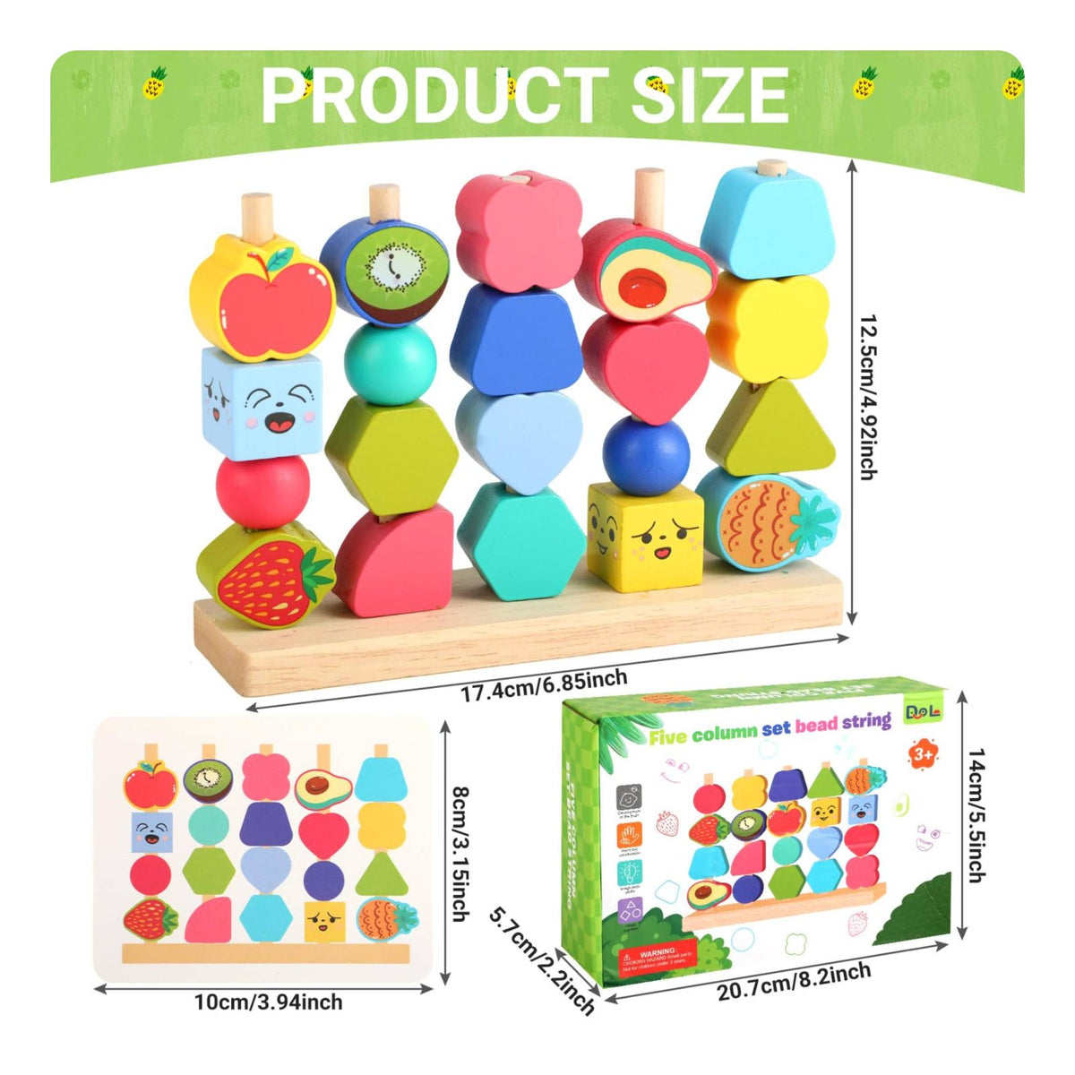 Wooden Threading Beads Fine Motor Skills Fruit Threading Toy Sequencing Stacking Toy for Preschool