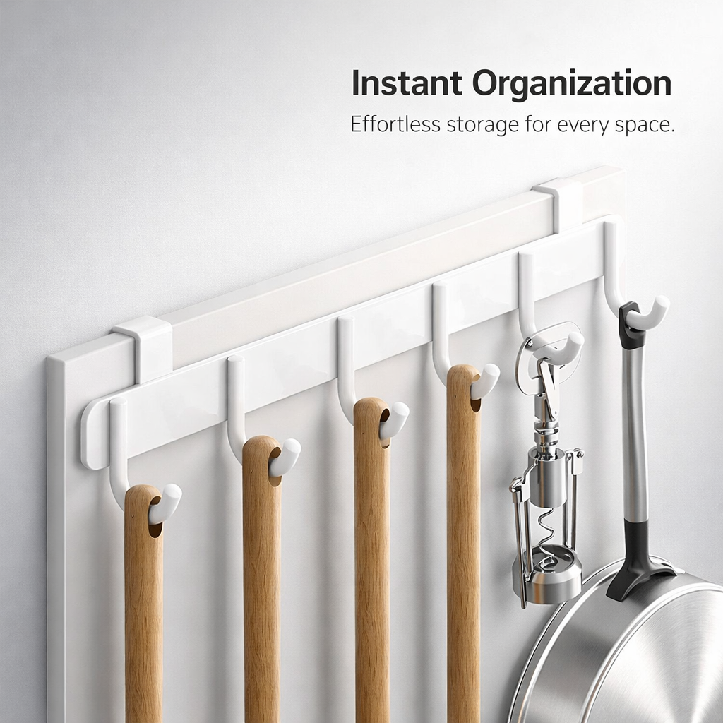 Cabinet Door Hanging Organizer with Removable Storage Hook for Closet, Stainless Steel Over the Kitchen Utensil Rack for Students