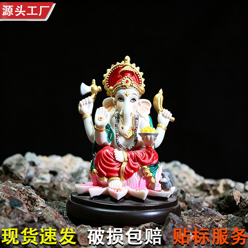 Ganesha Resin Figurine Elephant God Statue Southeast Asian Style Decor