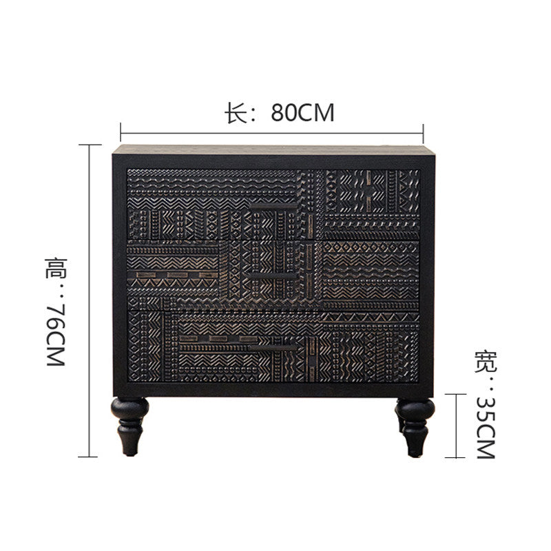 3-drawer Carved Blk