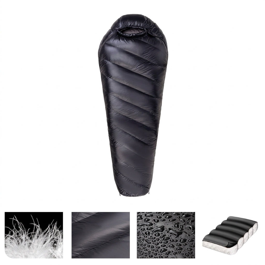Down Sleeping Bag for Camping, Waterproof Lightweight Mummy Design, Thermal Winter Bags for Grown-Ups, Hiking Outdoor