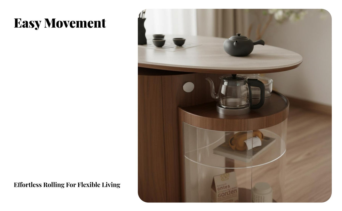 360° Swivel Wheels Mobile Tea Station Integrated Water Boiler Multi-Tier Rolling Station Space-Saving Design Utility Trolley Quiet Movement for Home Entertainers, Homeowners, Adults, Living Room, Balcony, Office, Kitchen