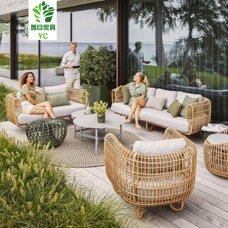 Outdoor Rattan Sofa Set with U-Shape Configuration