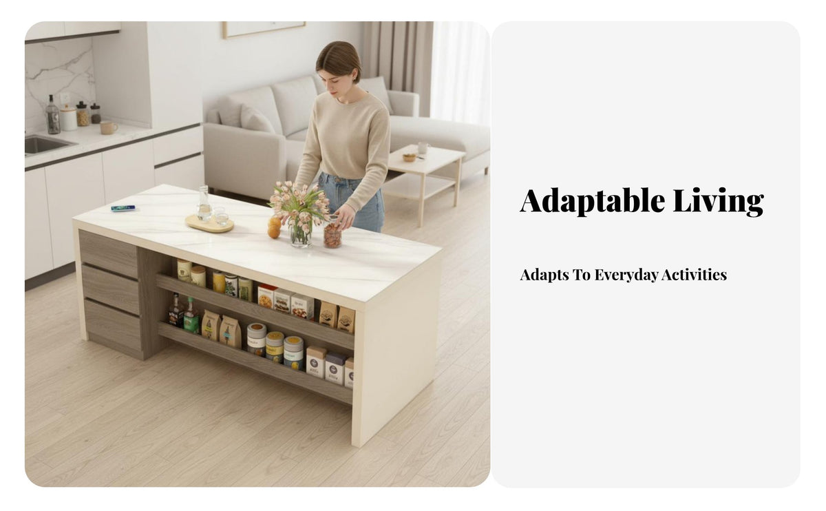 Freestanding Kitchen Island Marble-Pattern Top Freestanding Counter with Storage Light Luxury Design Bar Table for Apartment Dwellers, Entertainers