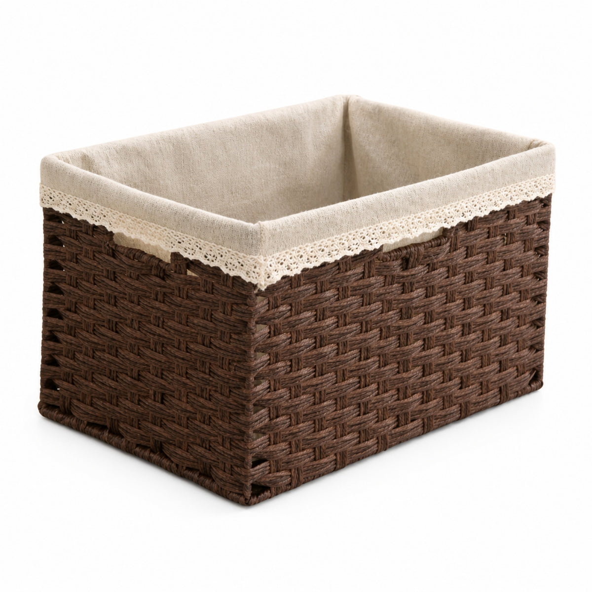 Woven Basket with Textile Textile-Lined Open-Top Tabletop Organizer Decorative