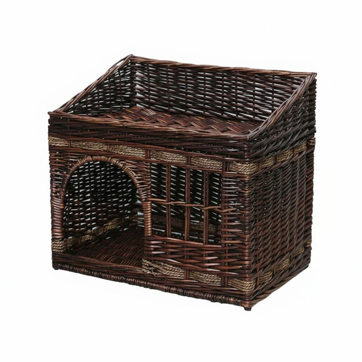 All-Season Use Wicker Cat House Handwoven Enclosed Cat Bed Includes Cushion and Mat Rattan Pet Kennel Breathable for Cats, Kittens, Small Pets, Indoors, Indoor, Living Room, Bedroom