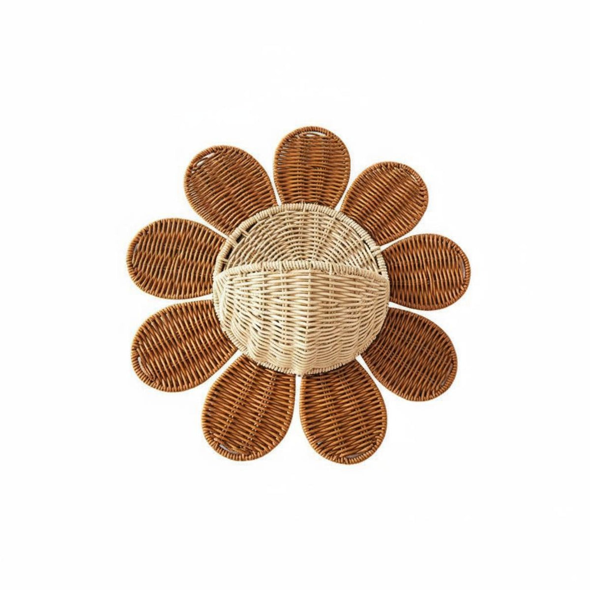 Woven Rattan Storage Basket Multi-Functional Flower Shaped Wall Basket Easy to Clean Yellow Blossom Hanging Planter for Bedroom