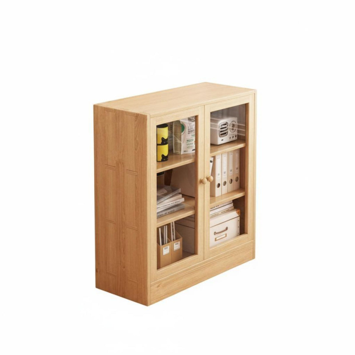 Dustproof Design Japaneseaesthetic Grid Cabinet Large Capacity 2-Door Cupboard Stable Structure Bookshelf Long-Lasting Construction for Book Lovers, Homeowners, Bay Window Area, Living Room, Bedroom, Home Office