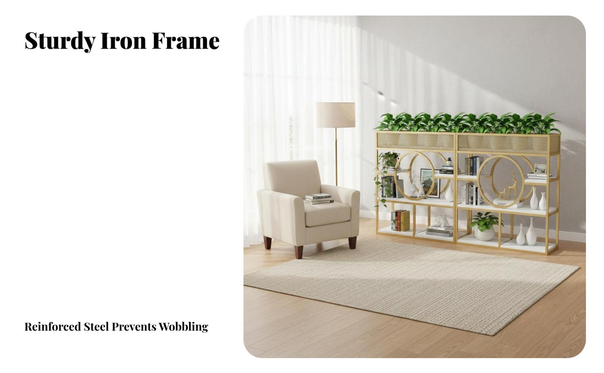 Multi-Functional Freestanding Partition Shelf with Planter Modern Design Freestanding Shelving Unit Hollow-out Design Room Divider Stylish Decor for Interior Designers, Office Workers, Restaurant, Entrance Hall, Lobby, Bedroom