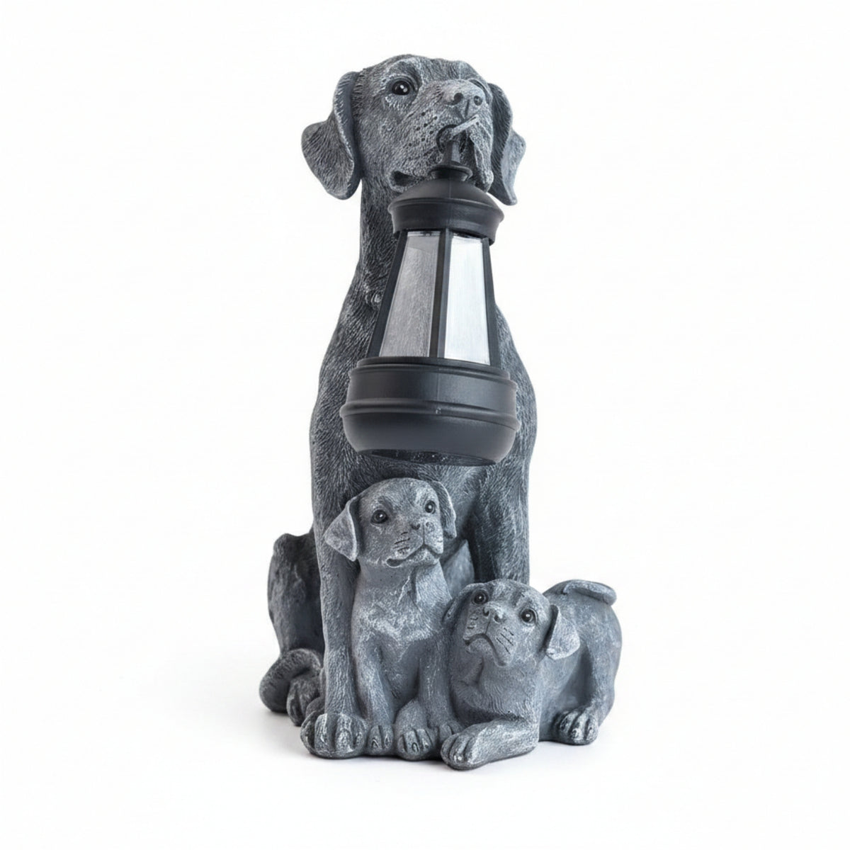 Resin Seated Dog Lantern Ornament Solar Lantern Dog Statue for Garden
