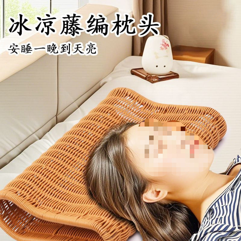 Handwoven Rattan Cervical Pillow for Summer