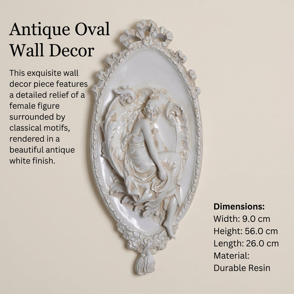 European Style Oval Photo Frame Wall Hanging, Antique White Resin Craft, Sample Room Decor, Personal Gift, Color Painting Surface