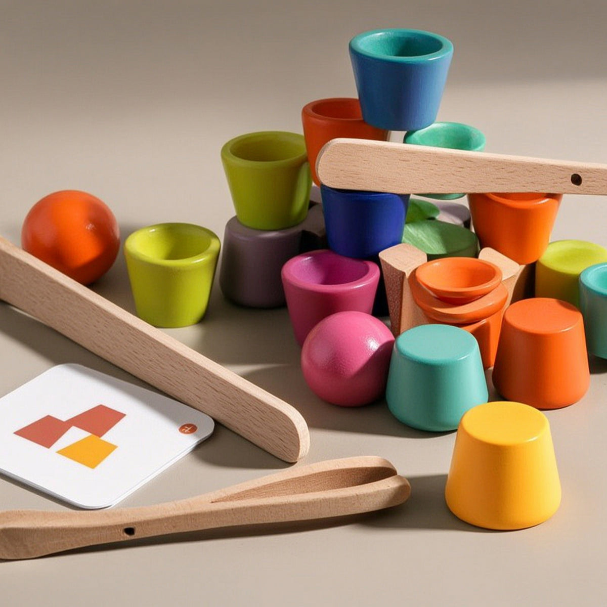 Child-Centered Wooden Ball and Cup Toy Educational Wooden Sorting Board with Cups Hand-Eye Coordination Color Matching Game for Homeschool