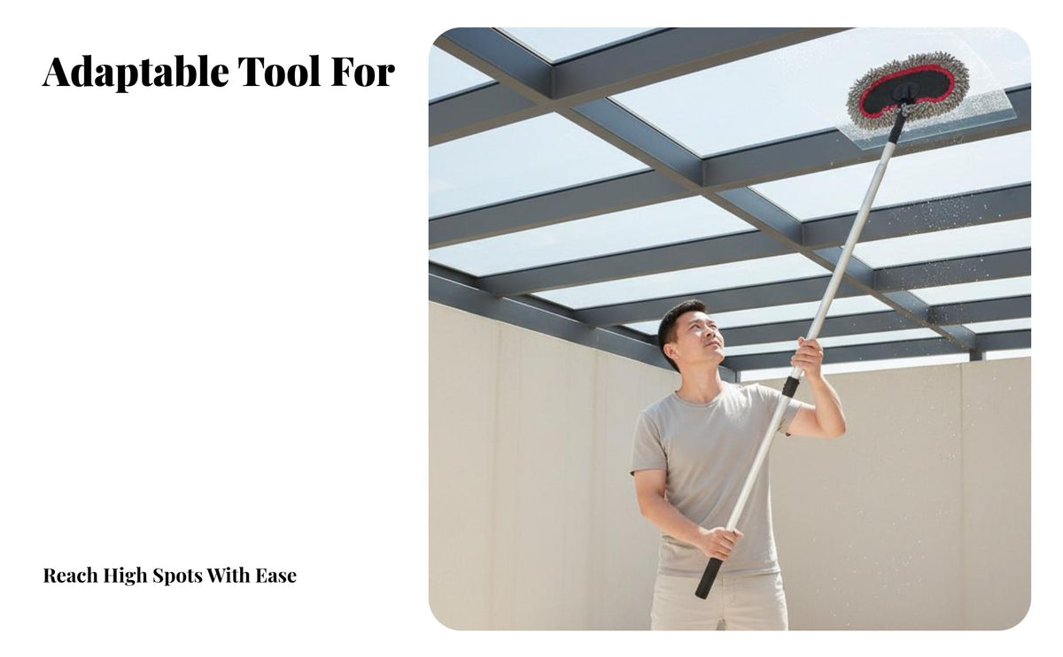 Scratch-Safe Bristles Solar Panel Cleaning Kit Wet and Dry Use Solar Panel Cleaning Brush Kit Multi-Purpose Extendable Wash Mop Adjustable Angle Head for Homeowners, Business Owners, Professional Cleaners, Rooftop, Home Exterior, Commercial Properties