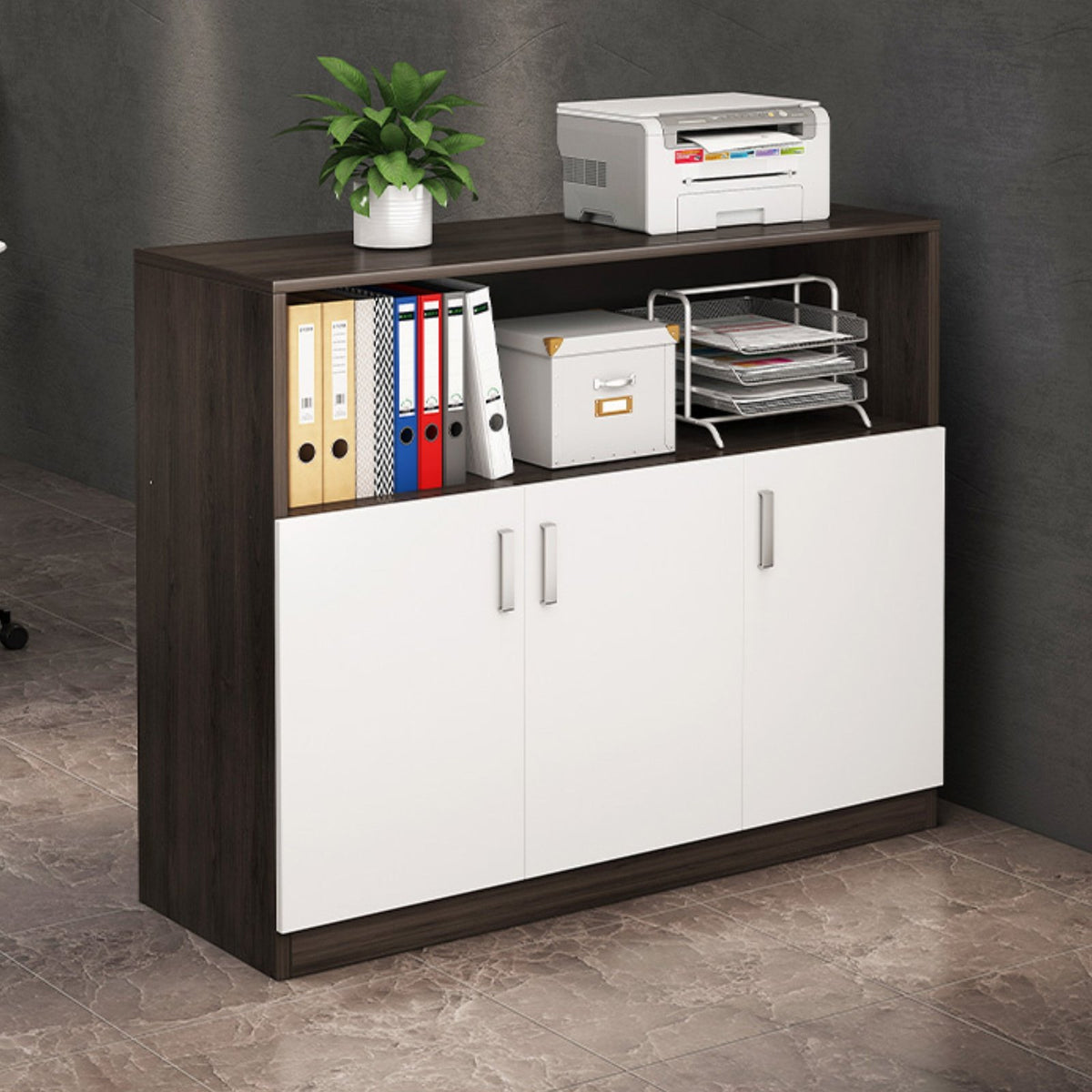Low File Cabinet with Doors Office Storage Sideboard Wooden Printer Stand Office Partition Cabinet Sturdy Engineered Wood Construction Suitable for Office Workspace Study Bedroom