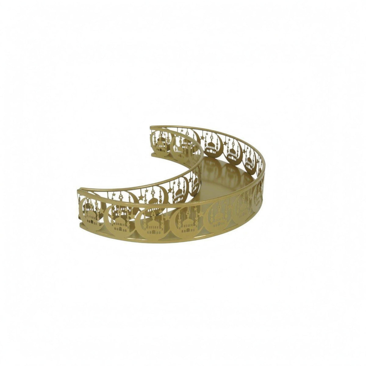 Gold-Colored Crescent Serving Tray Traditional Motifs Openwork Tray