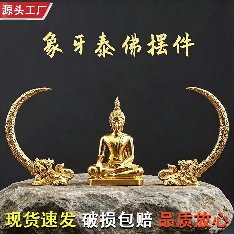 Thai Style Resin Buddha Statue Pair with Gold Foil