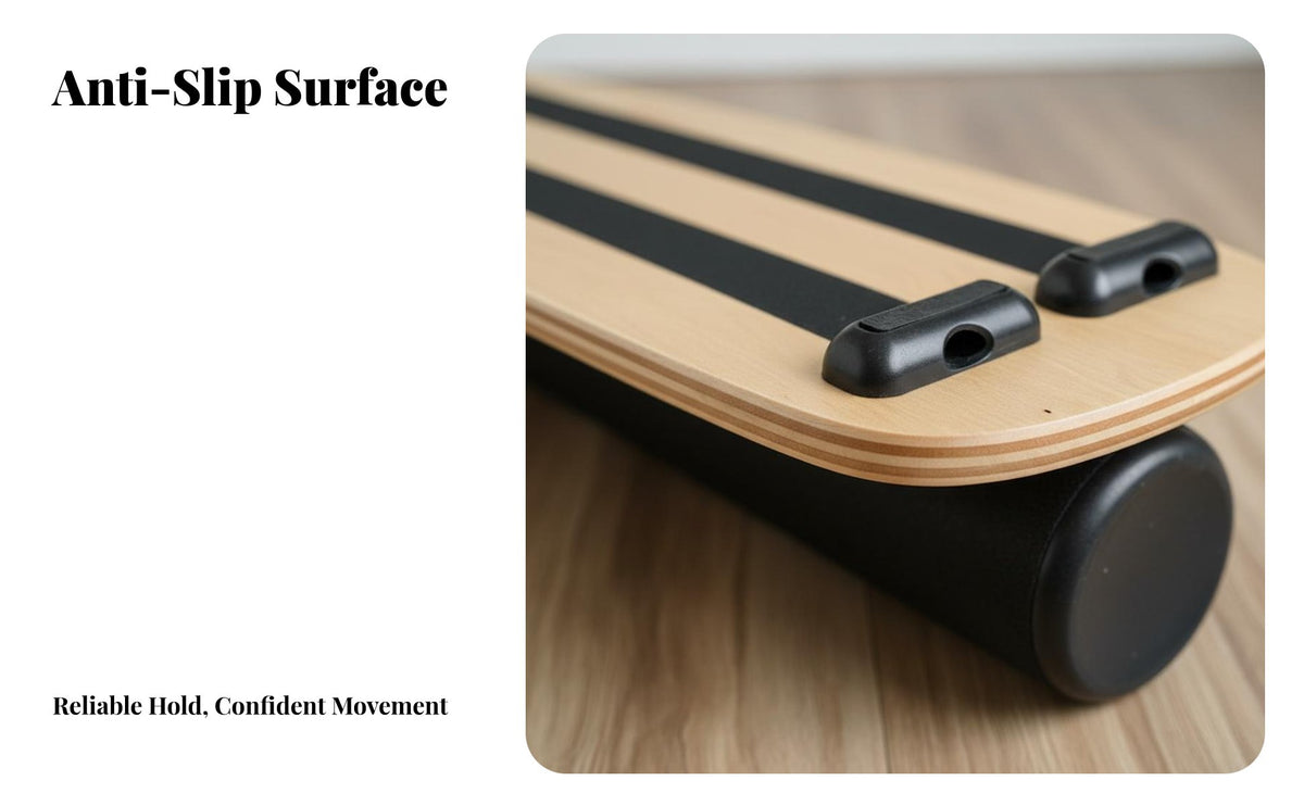 Adjustable Stoppers Wooden Balance Board Sturdy Wood Construction Roller Balance Board Portable Core Strength Coach Non-Slip Surface for Snowboarders, Athletes, Surfers, Home Gym, Physical Rehabilitation, Office