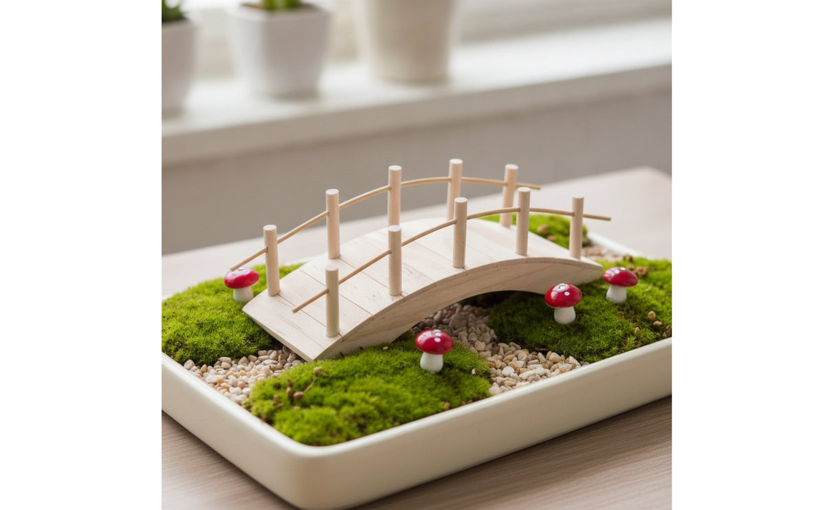 Decorative Arched Miniature Bridge Realistic Wooden Bridge with Railings Rustic Compact for Collectors