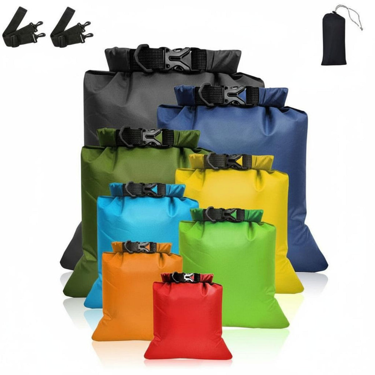 8 Pieces Compact 8 Piece Waterproof Dry Bag Set Hard-Wearing Roll Top Dry Bag Tear-Resistant Lightweight Roll Top Sack Kit Sand & Dust Proof for Campers, Travelers, Boaters, Camping, Hiking, Travel, Boating