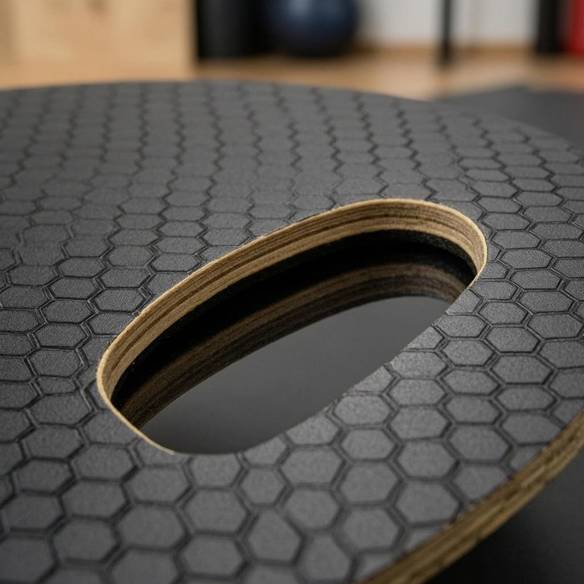 Black Surface Wood Wobble Exercise Board Handholds Wooden Wobble Balance Board Portable Fitness Equipment Hardwood Construction for Training