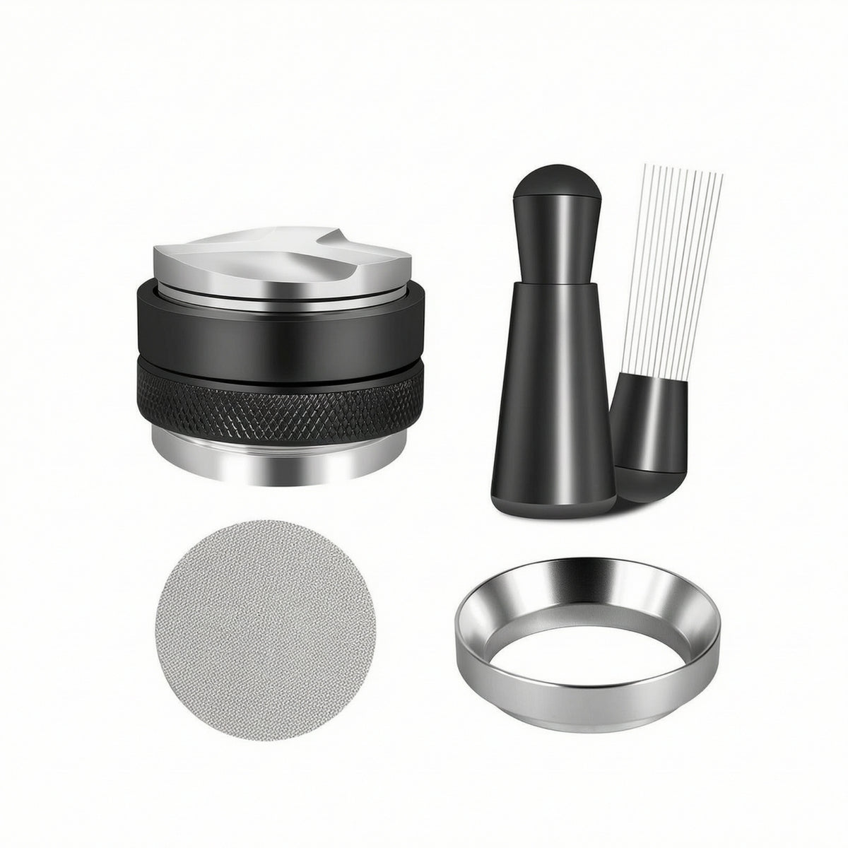 4 Pieces Coffee Distributor and Tamper Stainless Steel for Home Kitchen