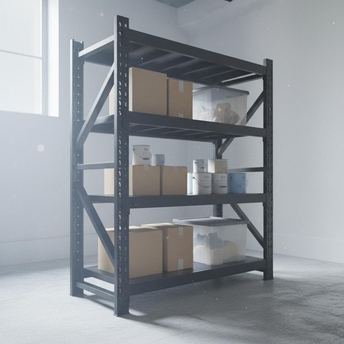 Multi-Layer Storage Rack Construction Heavy Duty Steel Shelf Easy Assembly Heavy Duty Metal Shelving for Balcony, Warehouse, Basement