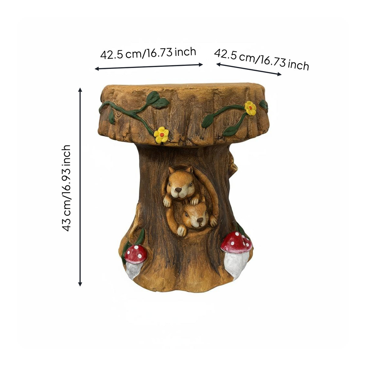 Animal Themed Stool Weathered Look Squirrel Carved Stool Hand Painted Outdoor Decor for Courtyard, Park