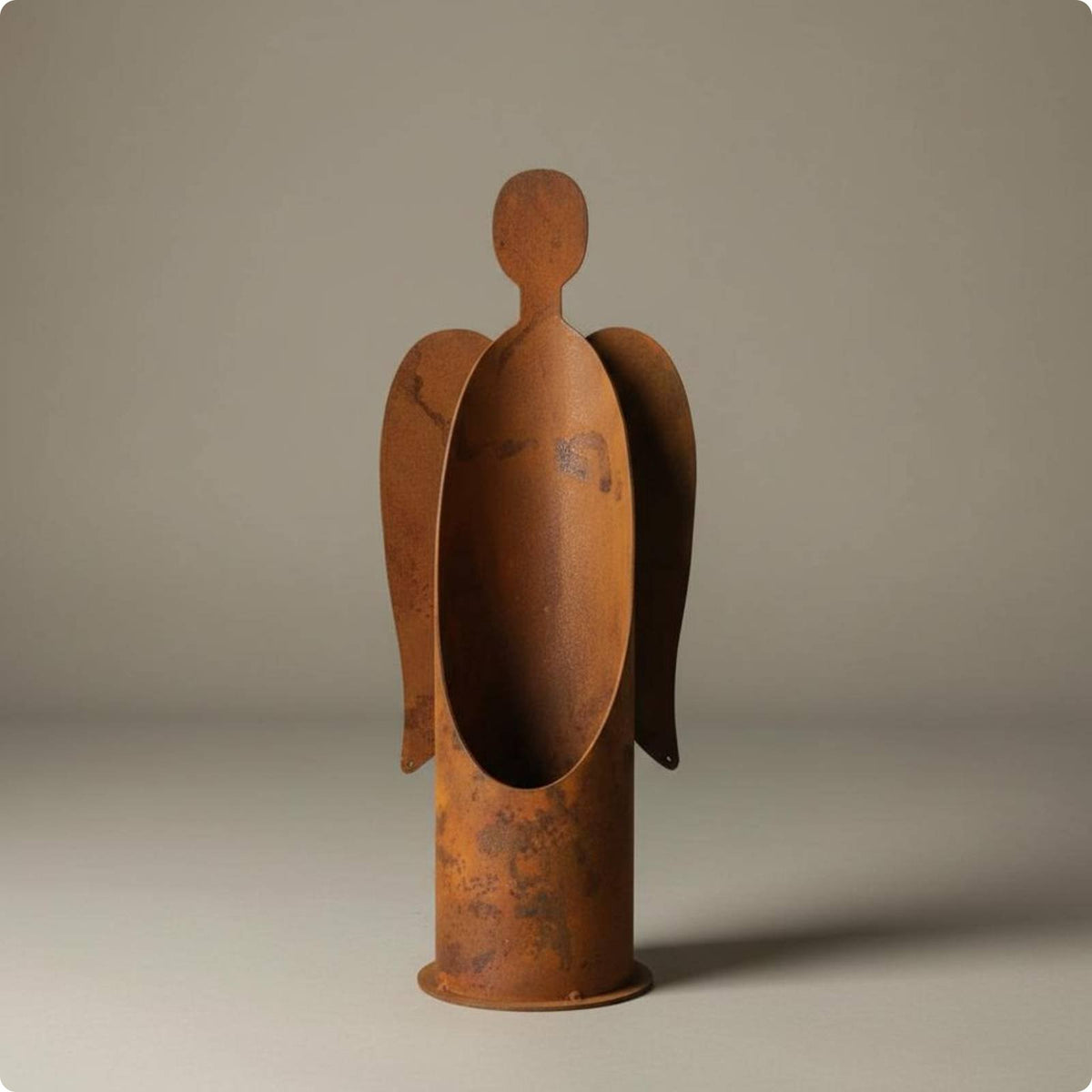 Rusted Metal Angel Holder Memorial Gift Candlestick for Christmas, Wedding