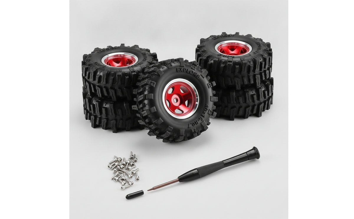 RC Car Wheel and Tire Assembly Aluminum Alloy RC Wheel with Rubber Tire Wear-Resistant for 1/30 SCX30
