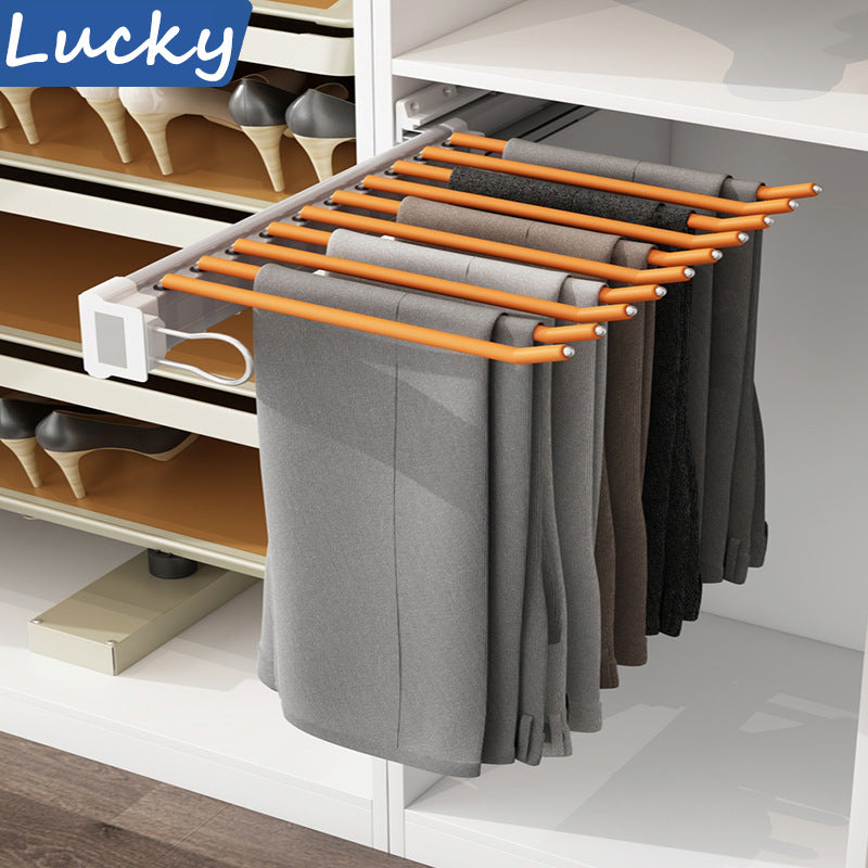 Wardrobe Pull-out Pants Rack Aluminum Alloy Side-mounted Telescopic Multi-function Pants Hanger