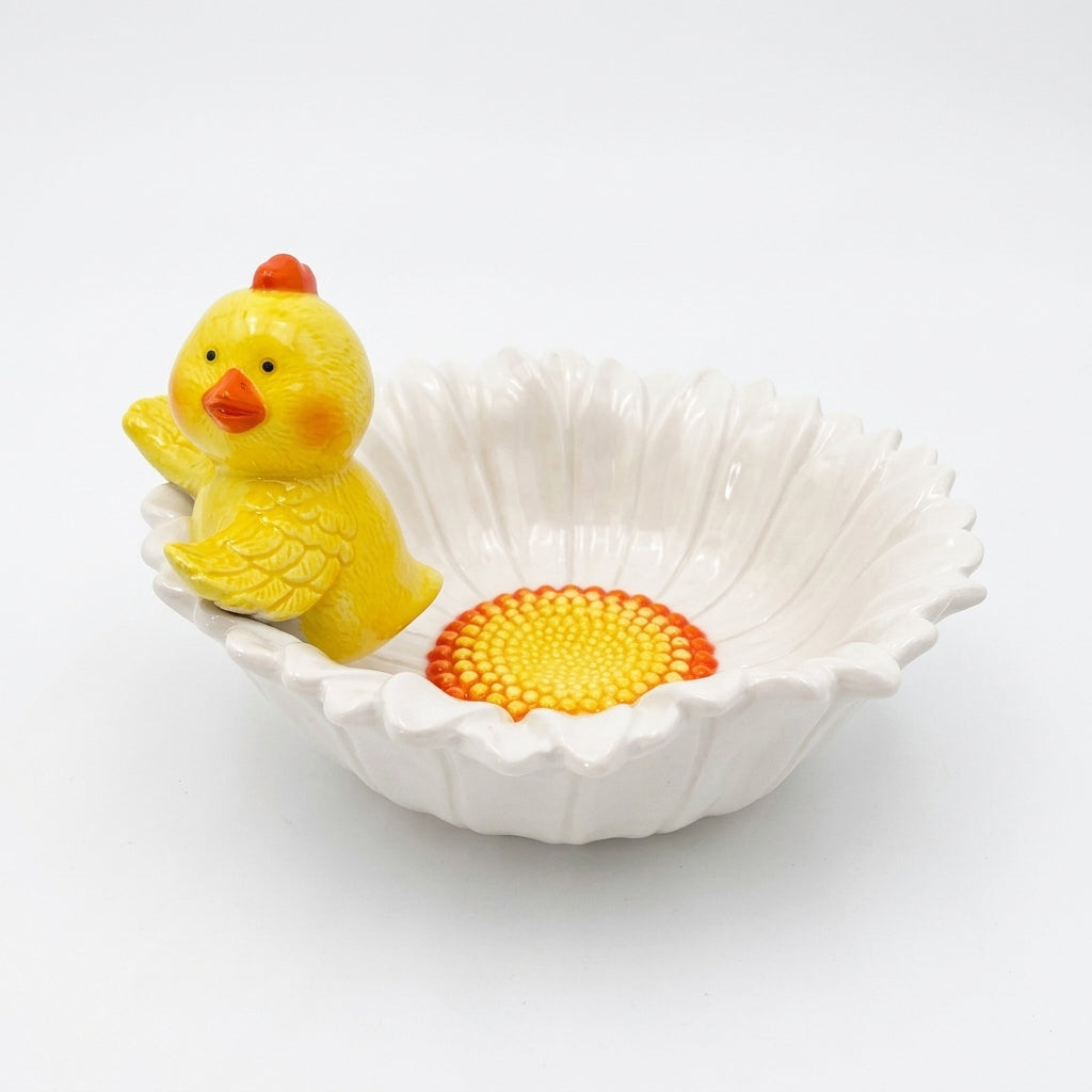 Cute Duck Ceramic Bowl, Floral Pattern