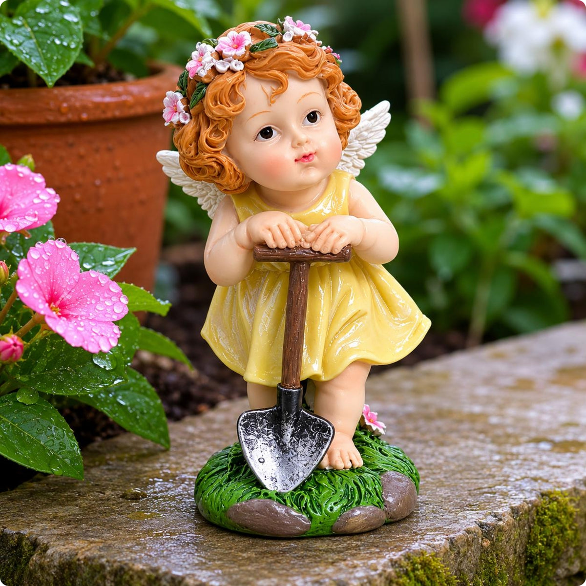 Garden Cherub Figurine Decorative Resin Cherub Figurine Collectible Outdoor Decor for Patio