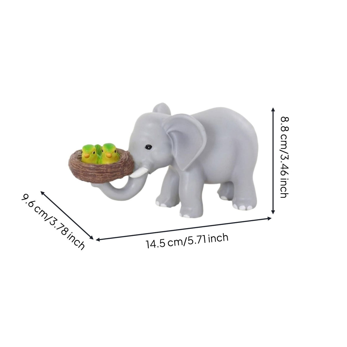Elephant and Bird Figurine Cute Elephant Garden Figurine Hand-Painted Look