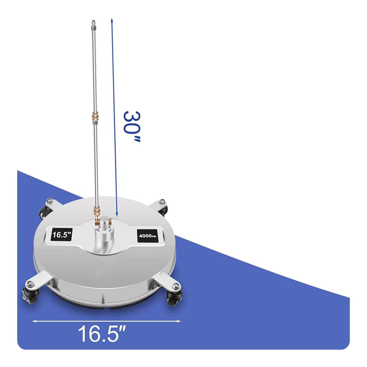 Double Rotating Jets 16.5 Inch Pressure Washer Surface Cleaner Universal 1/4" Quick Connector 16.5 Inch Wheeled Surface Cleaner 360° Swivel Wheels Stainless Steel Floor Scrubber Splash-Unrestricted Skirt for Driveways, Patios, Sidewalks, Decks