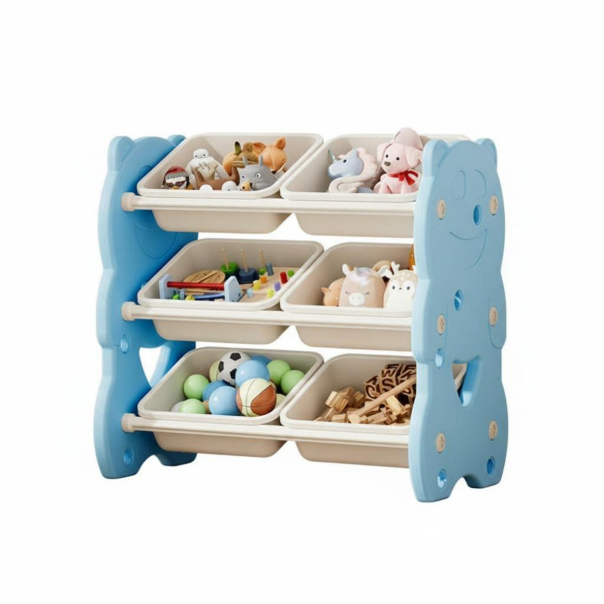 Toy and Book Shelving Unit 2-in-1 Design Multi-Bin Storage Rack Rounded Corners