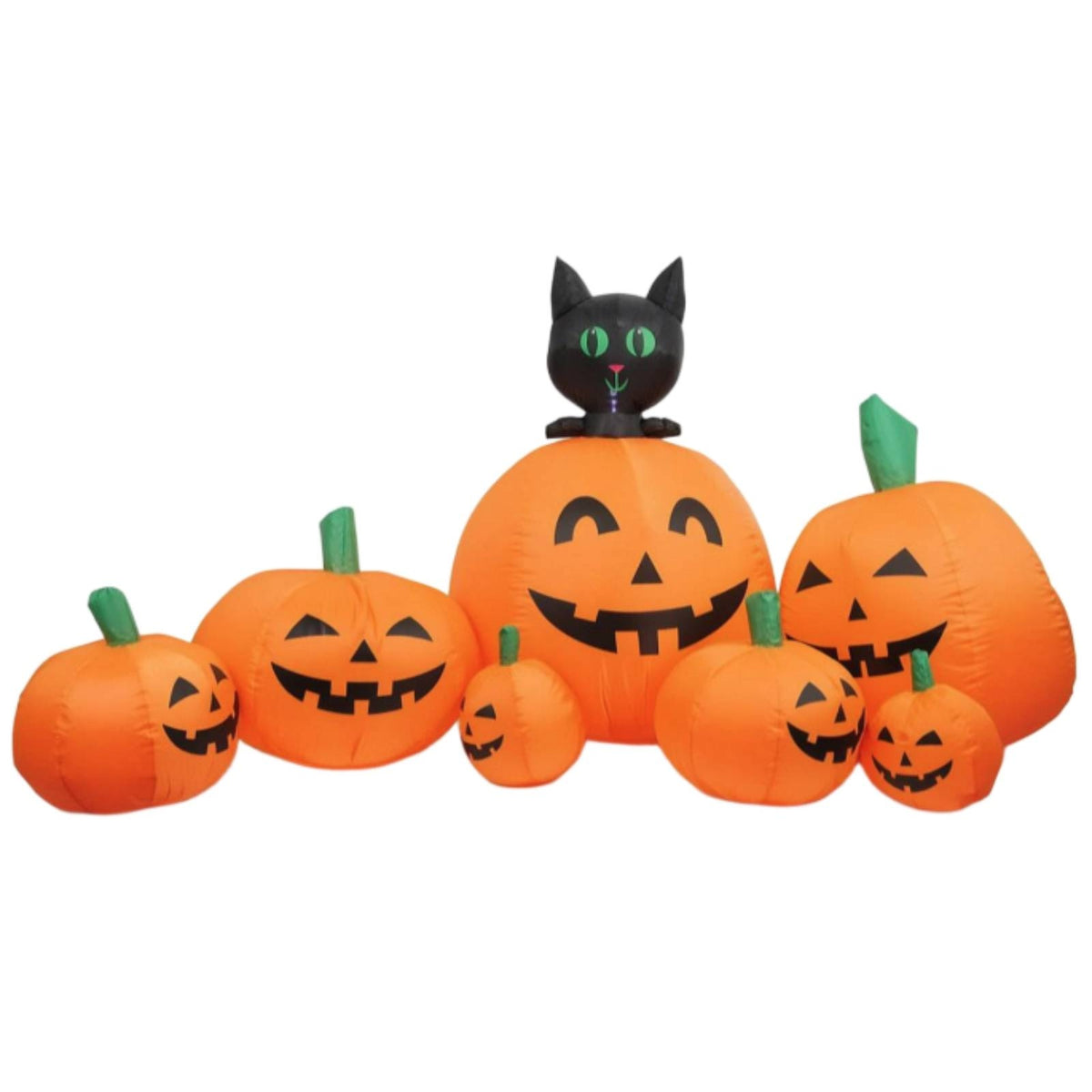Lighted Inflatable with Black Cat and Pumpkin Inflate Inflatable Cat with Pumpkins Illuminated Halloween Decoration Self-Inflating for Lawn, Garden