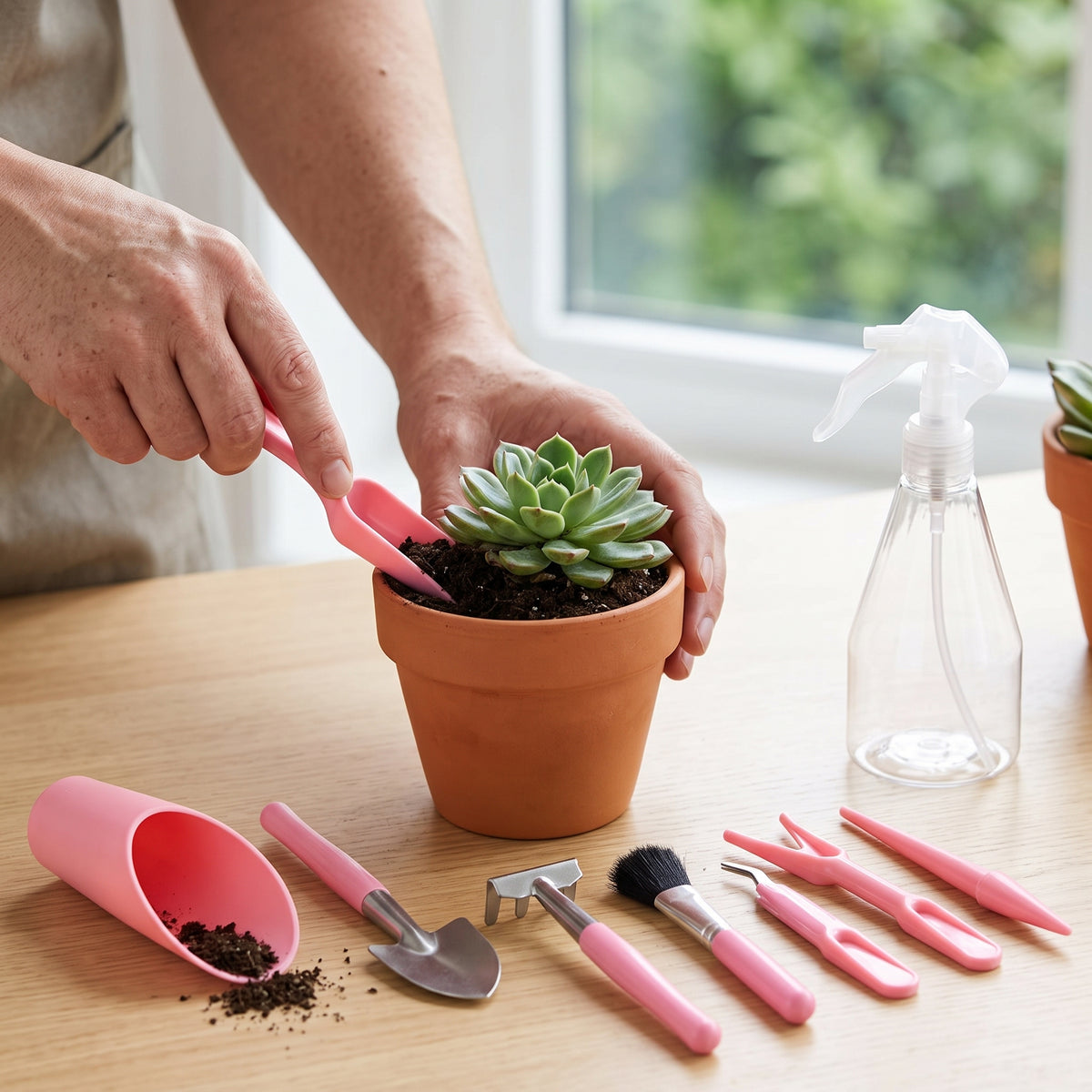 Succulent Garden Tool Set with Watering Bottle, Transplanting Tools, and Soil Shovels for Potted Plants