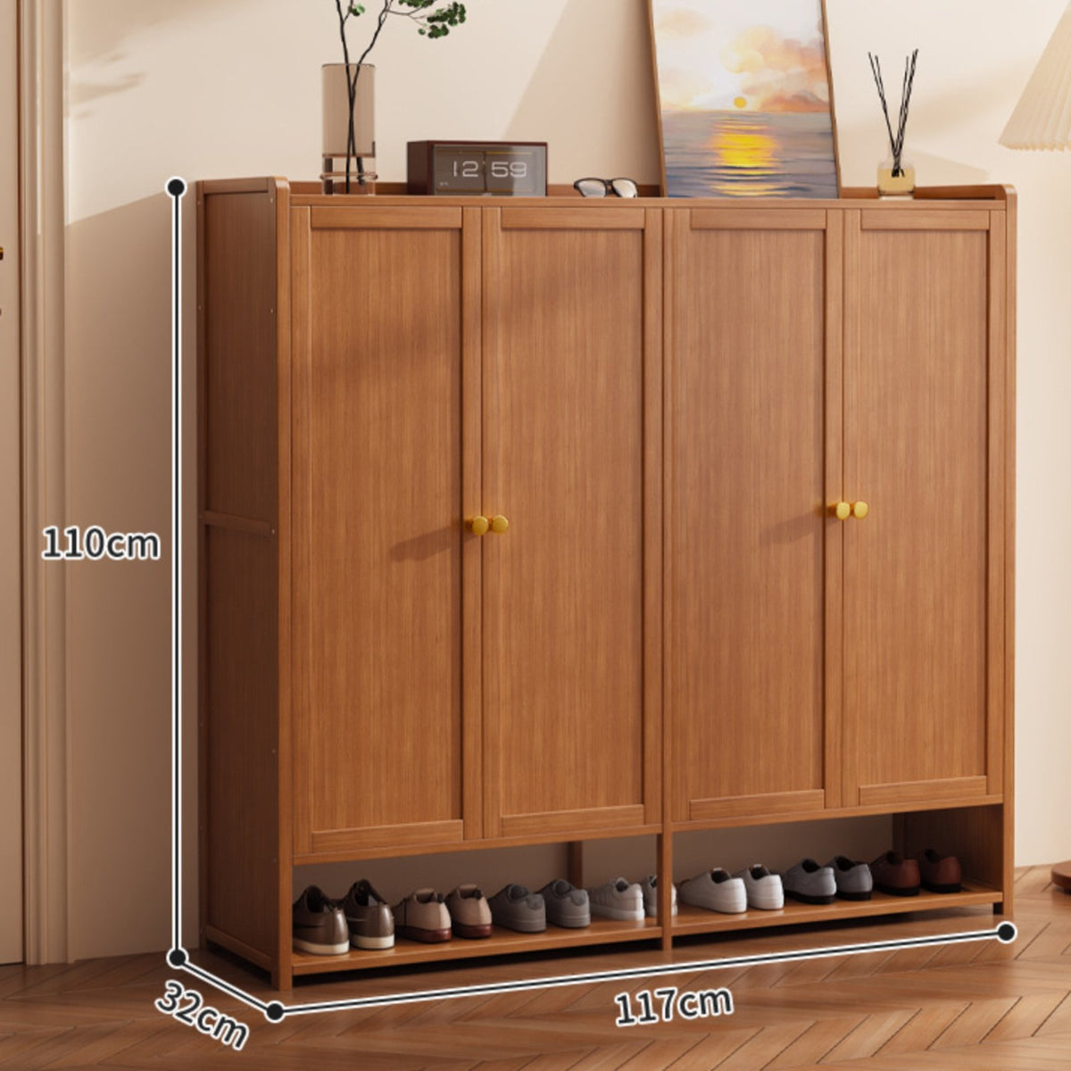 Freestanding Footwear Storage Unit Large Capacity Entryway Storage Cabinet Modern Minimalist Freestanding Shoe Rack with Doors for Hallway